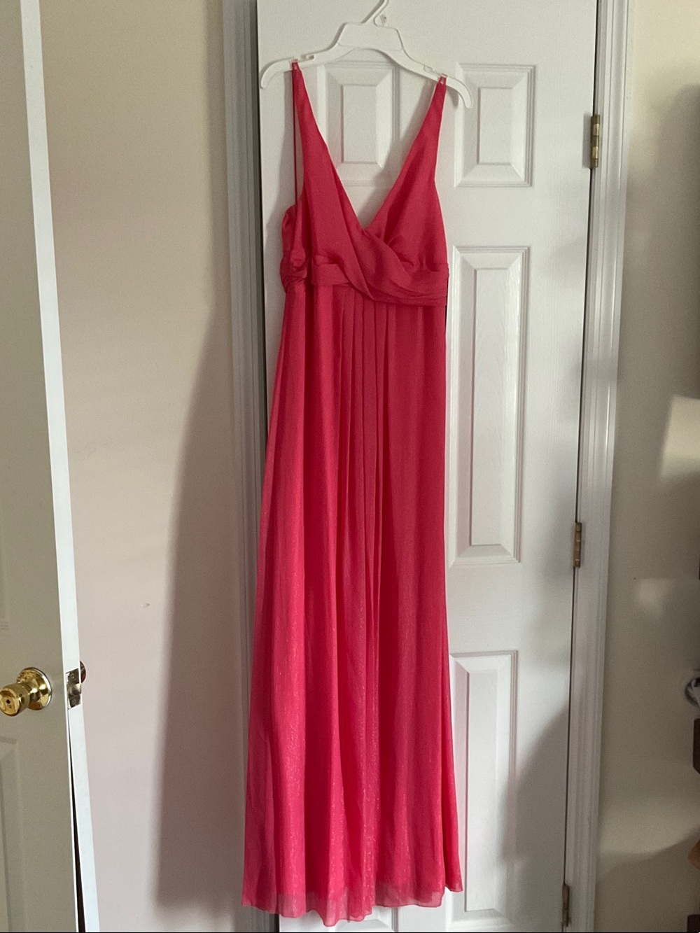 Nicole Miller Coral Pink Sleeveless V-Neck Maxi Gown